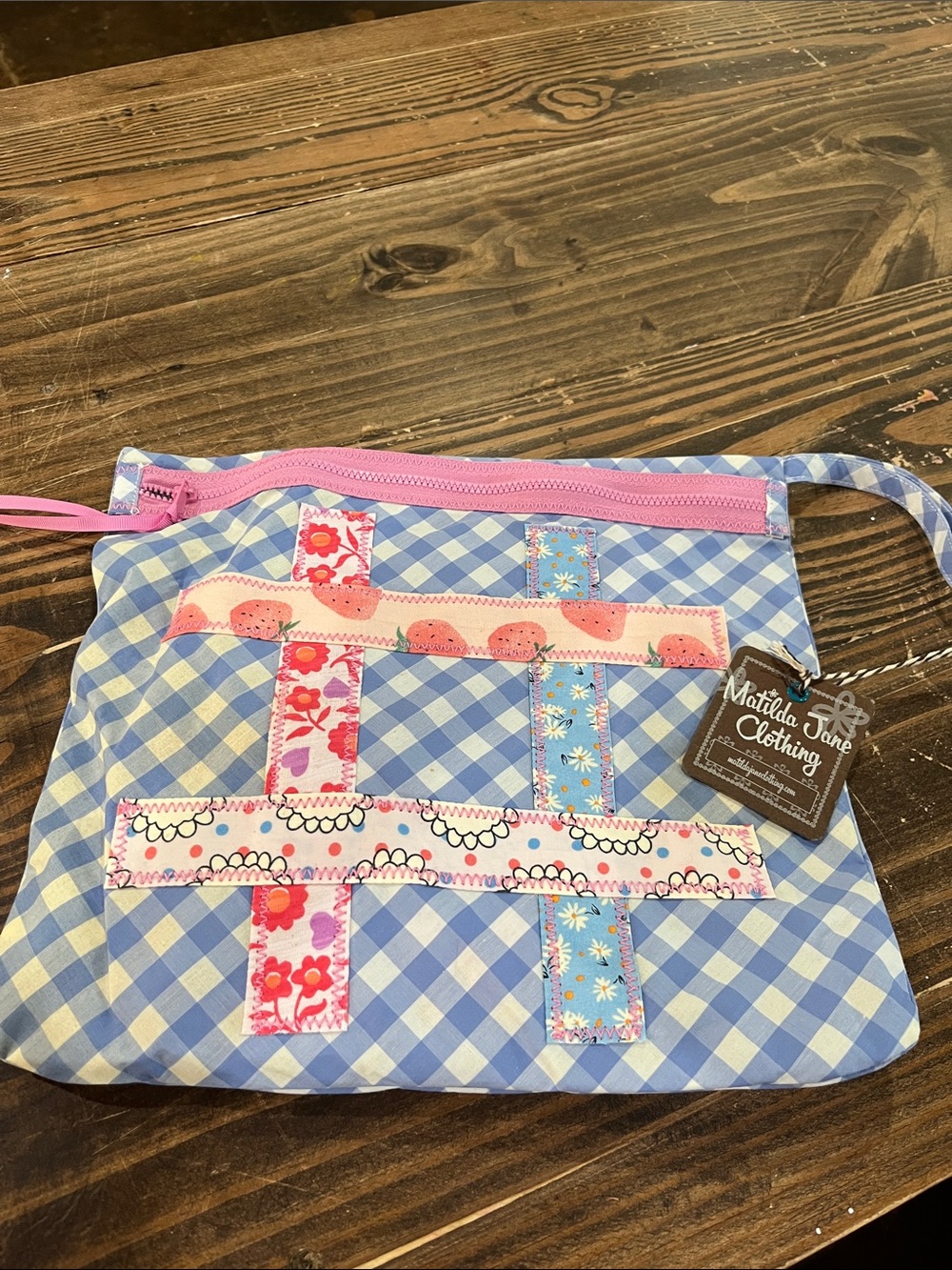 Matilda Jane Blue Gingham Patchwork Wristlet